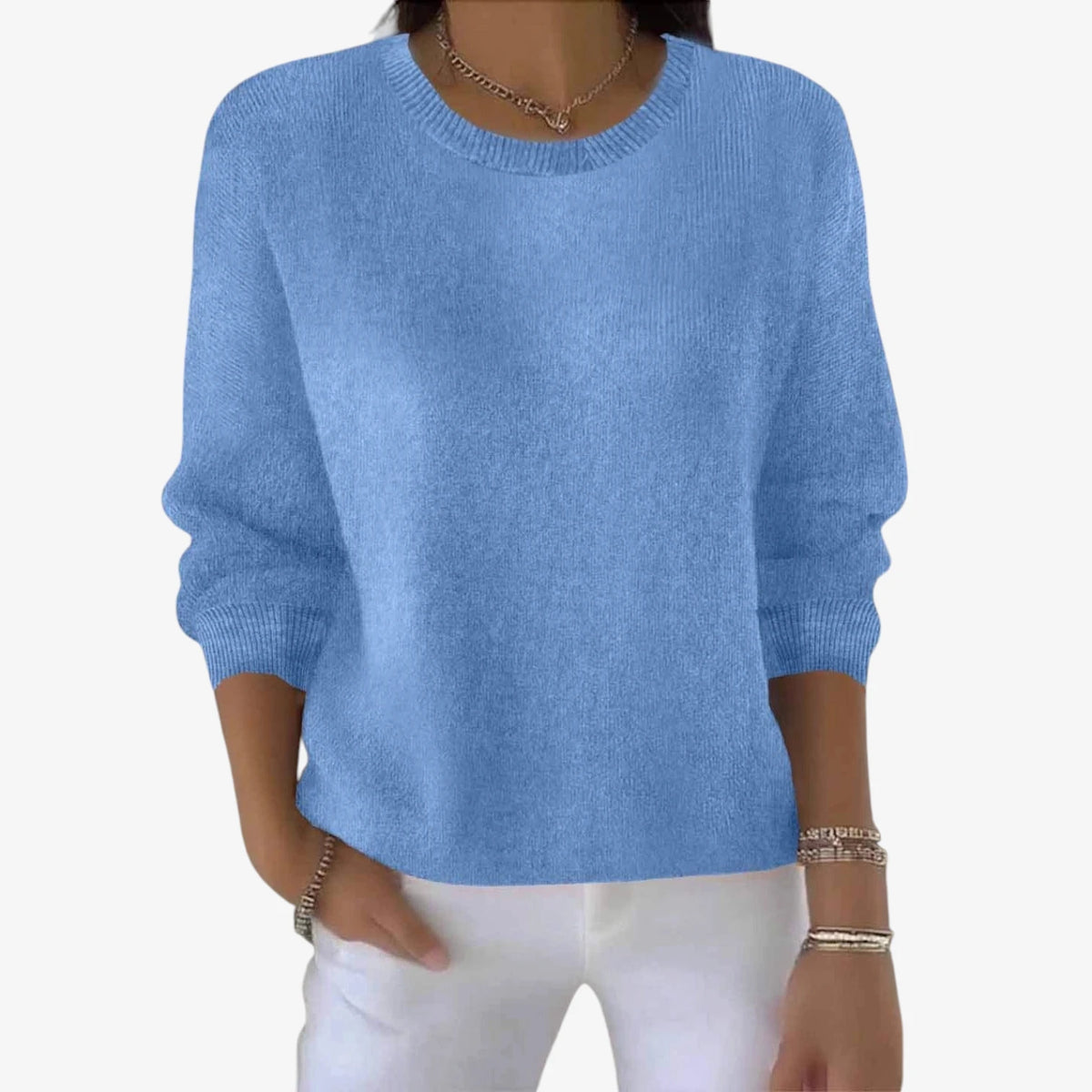Dame Afslappet Blød Sweater med Rund Hals