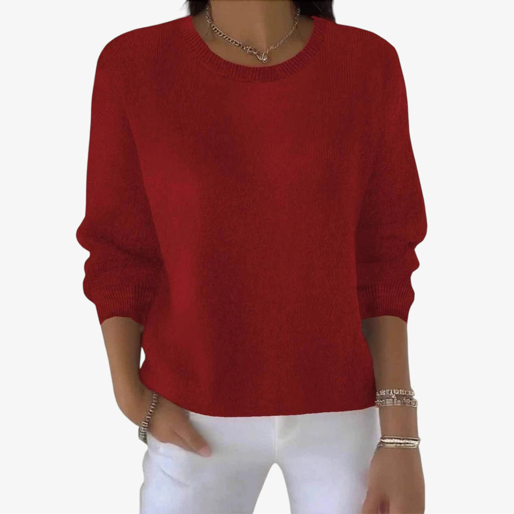 Dame Afslappet Blød Sweater med Rund Hals