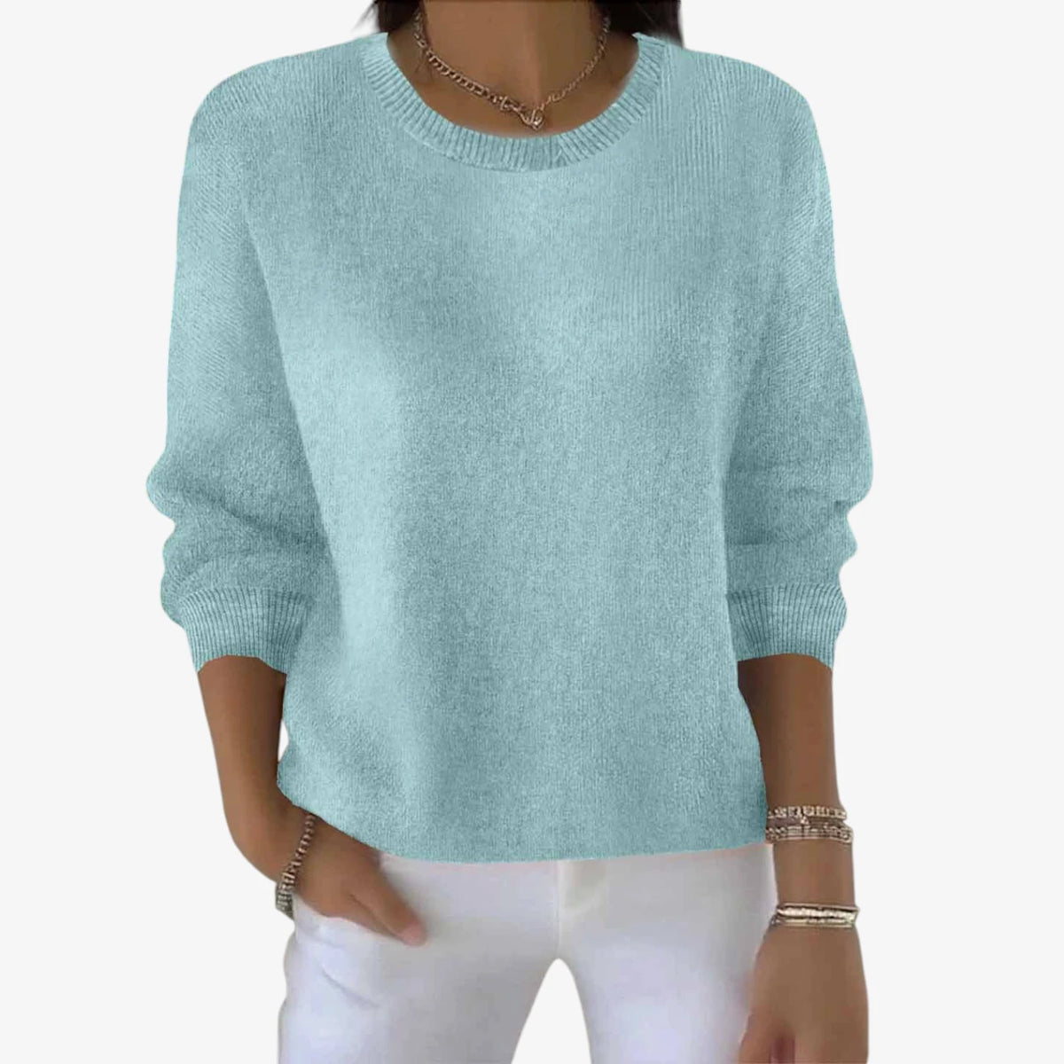 Dame Afslappet Blød Sweater med Rund Hals