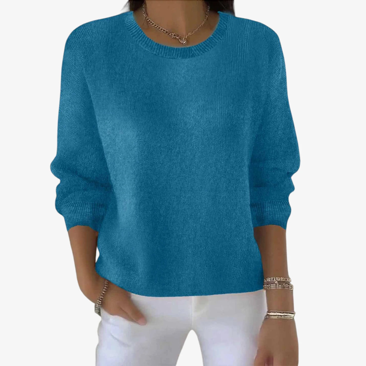 Dame Afslappet Blød Sweater med Rund Hals