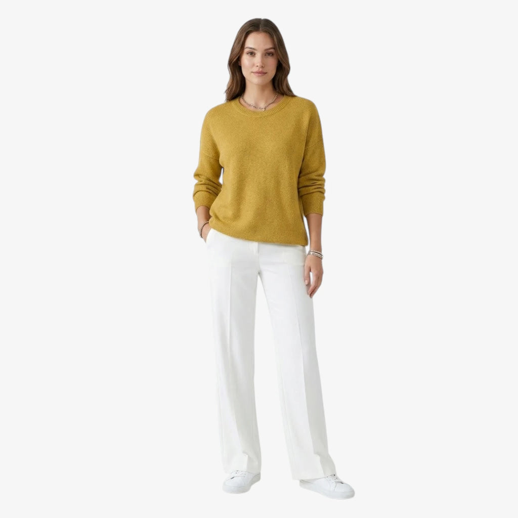 Dame Afslappet Blød Sweater med Rund Hals