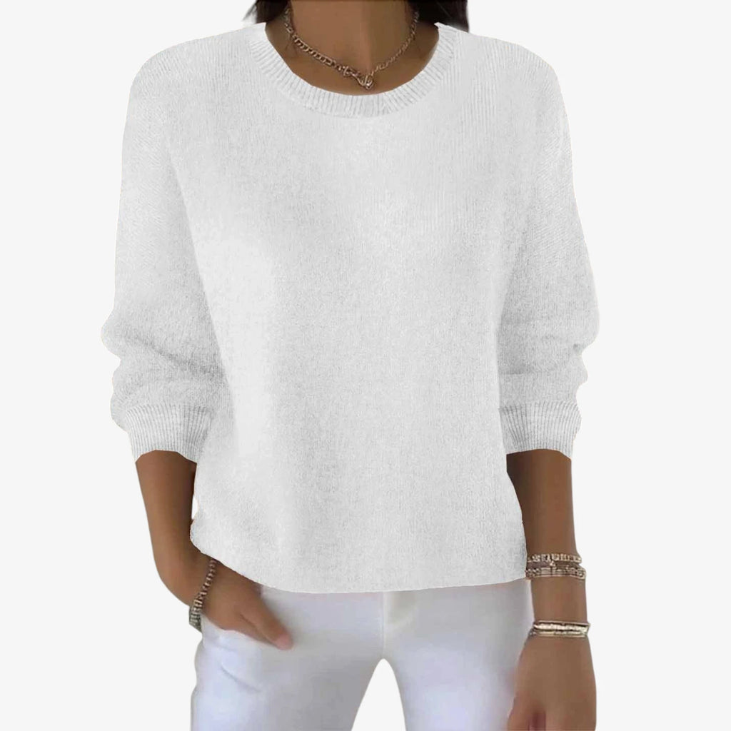 Dame Afslappet Blød Sweater med Rund Hals