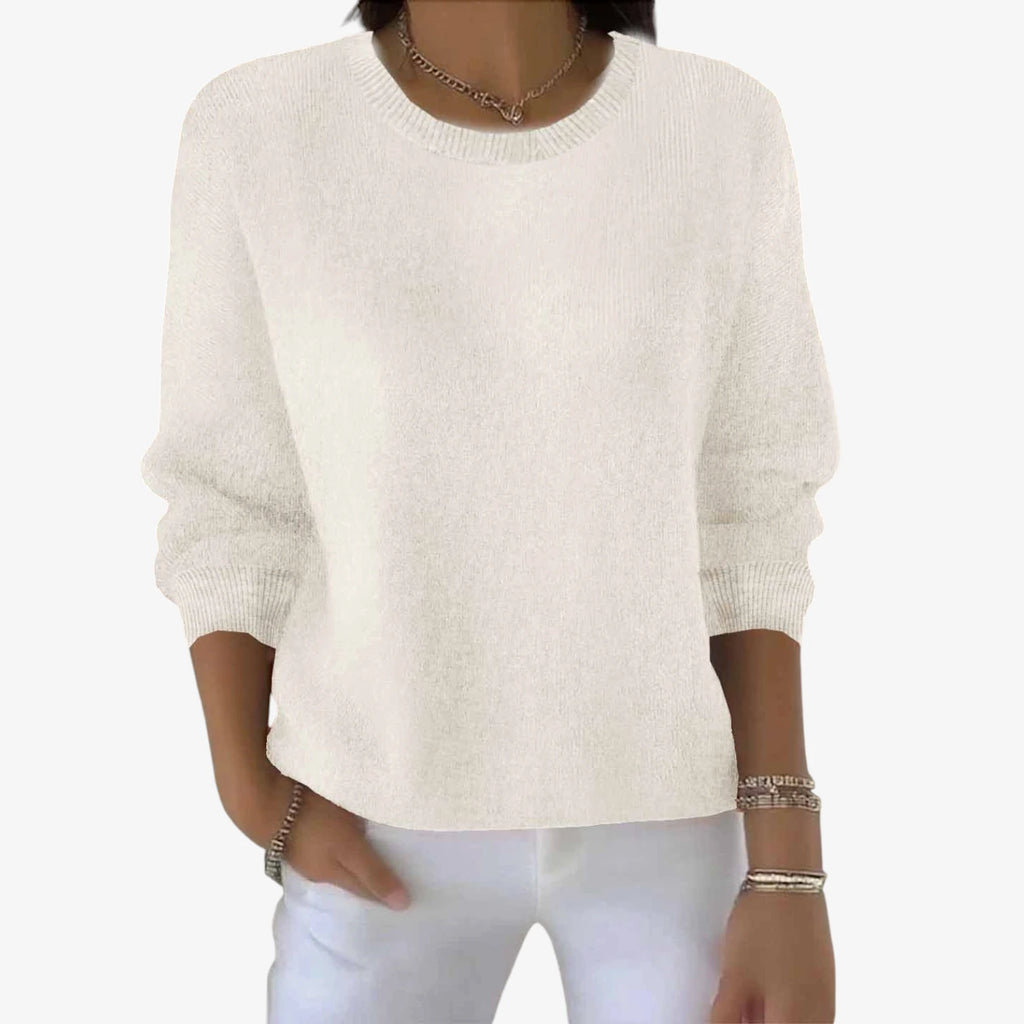 Dame Afslappet Blød Sweater med Rund Hals