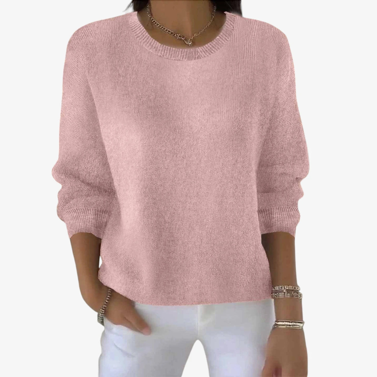 Dame Afslappet Blød Sweater med Rund Hals