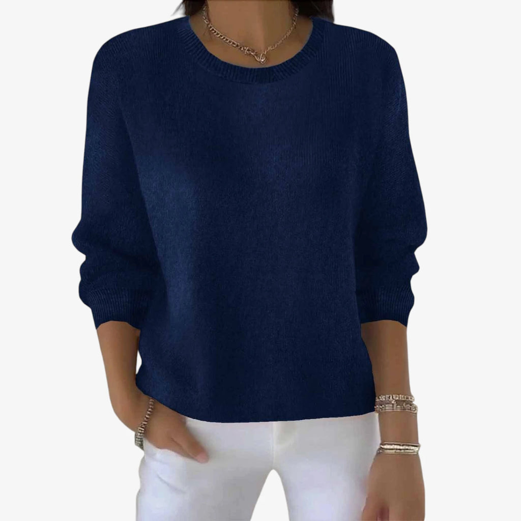 Dame Afslappet Blød Sweater med Rund Hals