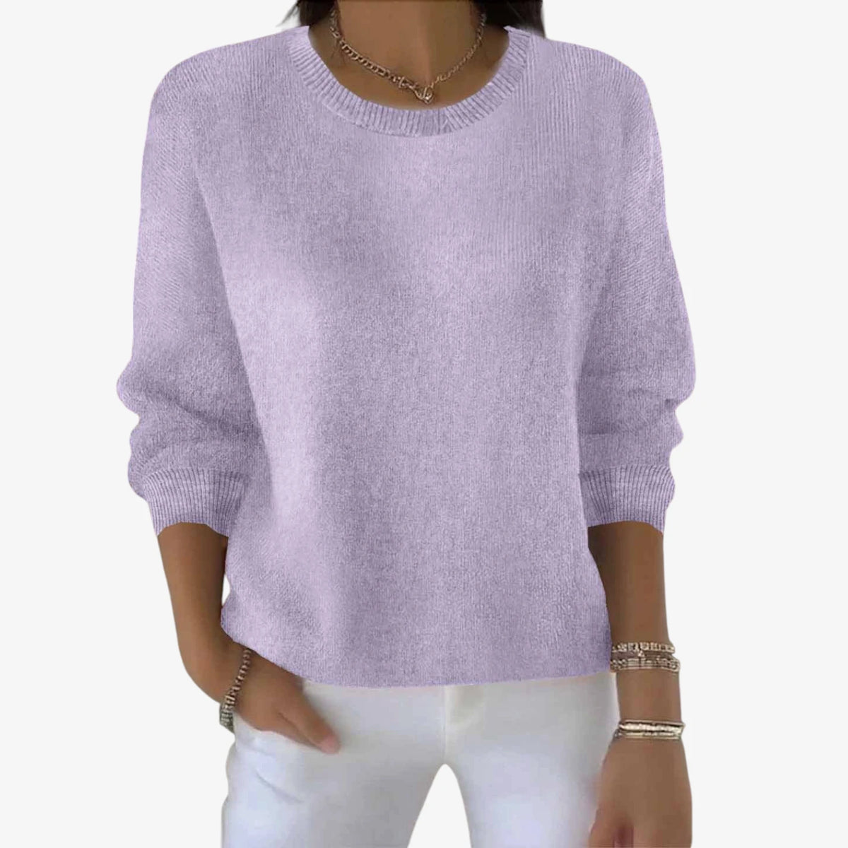 Dame Afslappet Blød Sweater med Rund Hals