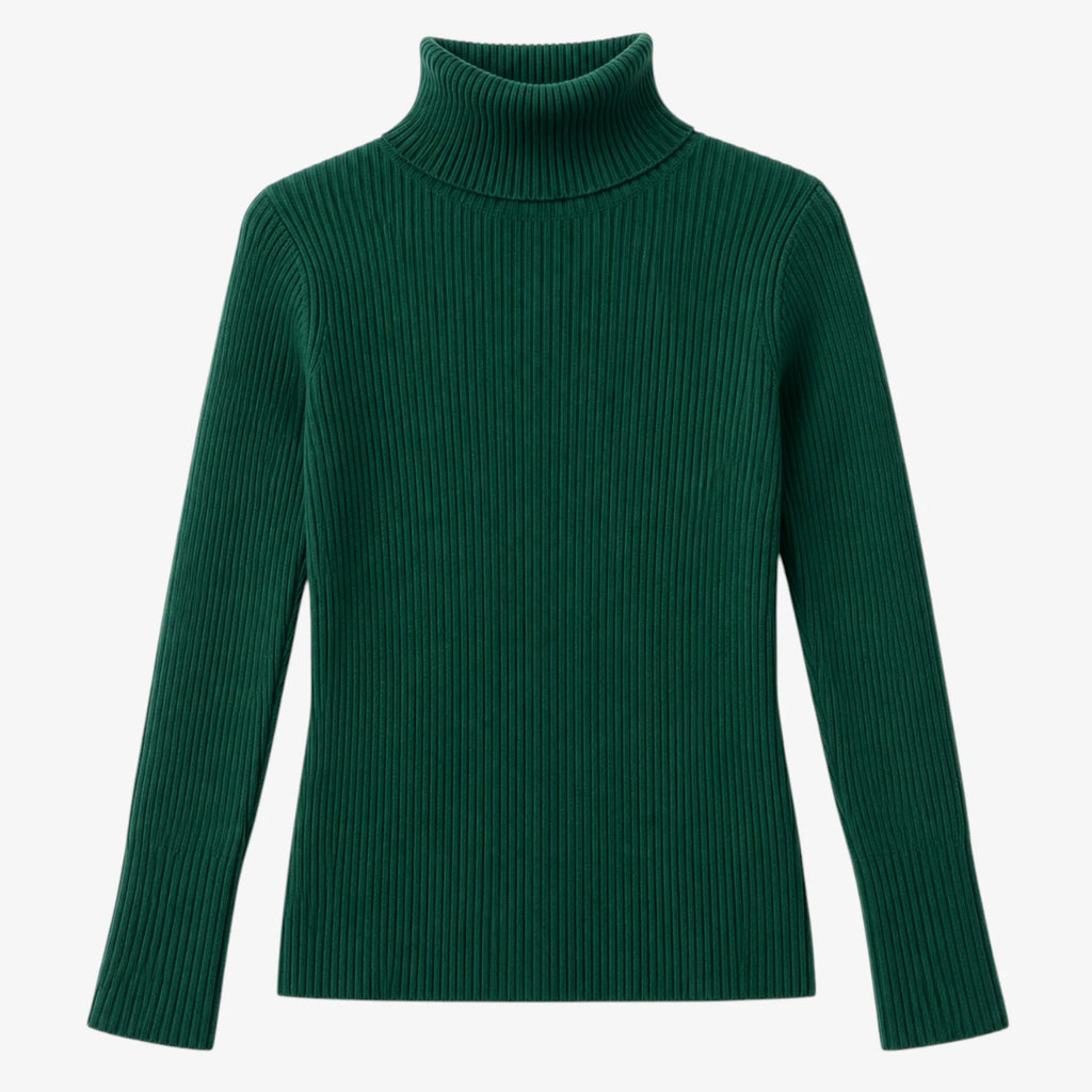 Dame Klassisk Ribstrikket Sweater med Rullekrave