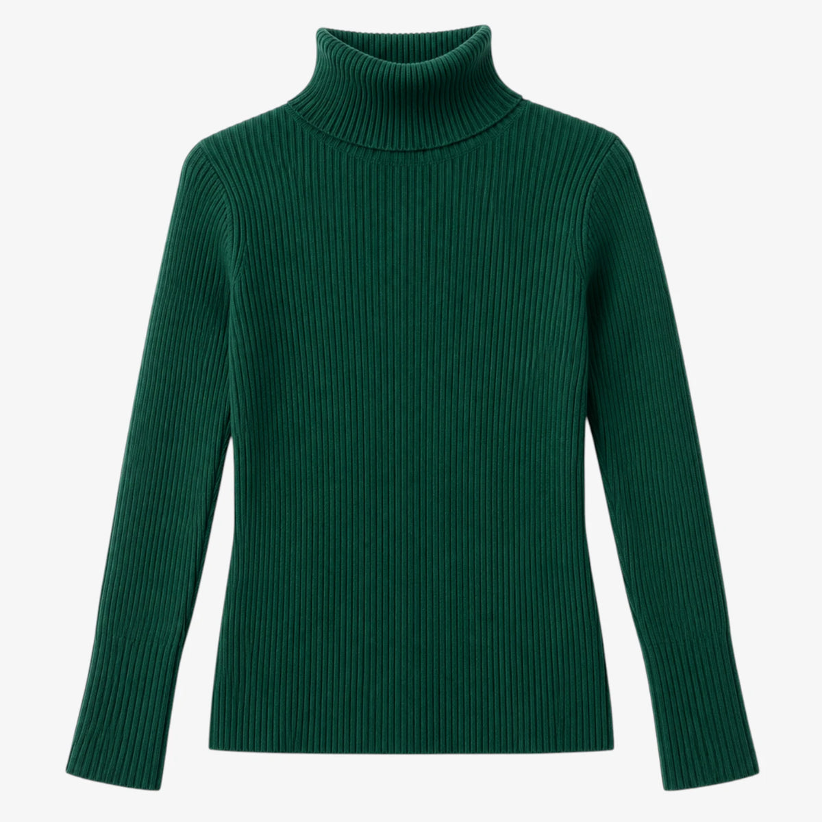 Dame Klassisk Ribstrikket Sweater med Rullekrave