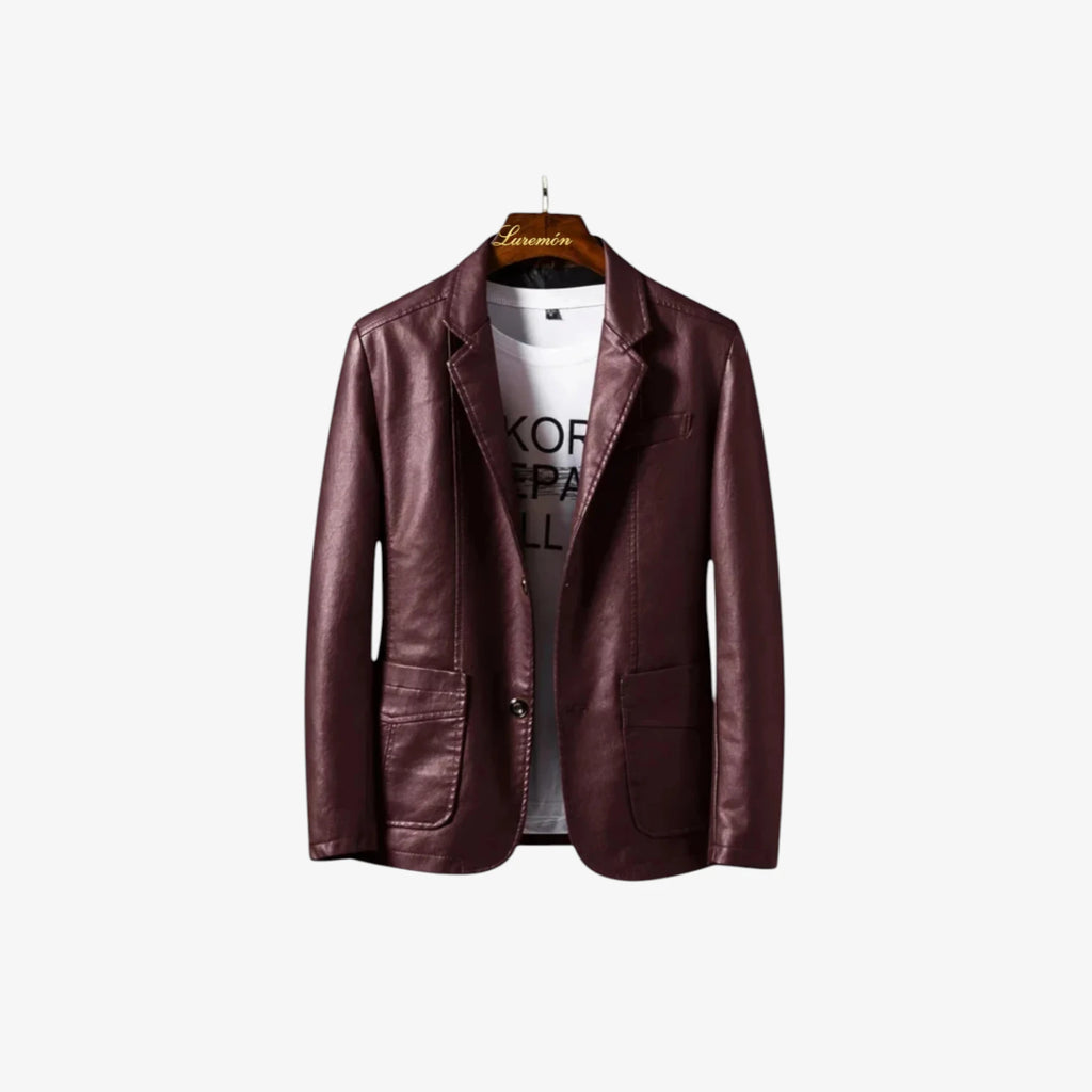 Herre Slim Fit Læderjakke med For