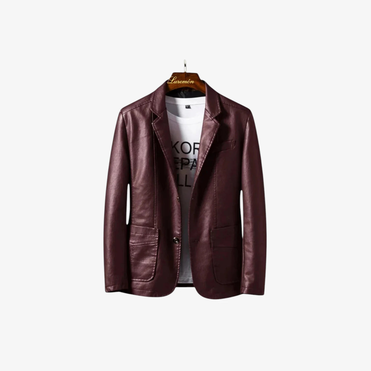 Herre Slim Fit Læderjakke med For