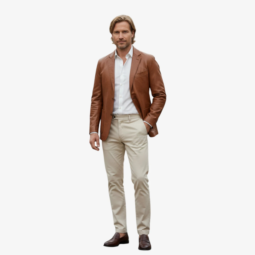 Herre Slim Fit Læderjakke med For