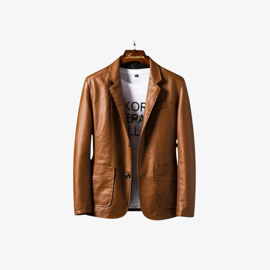 Herre Slim Fit Læderjakke med For