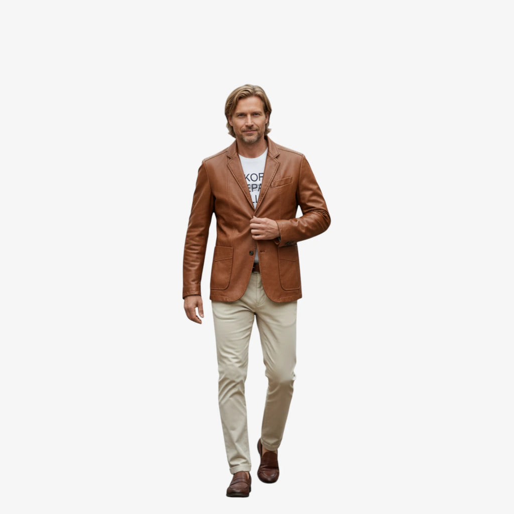 Herre Slim Fit Læderjakke med For