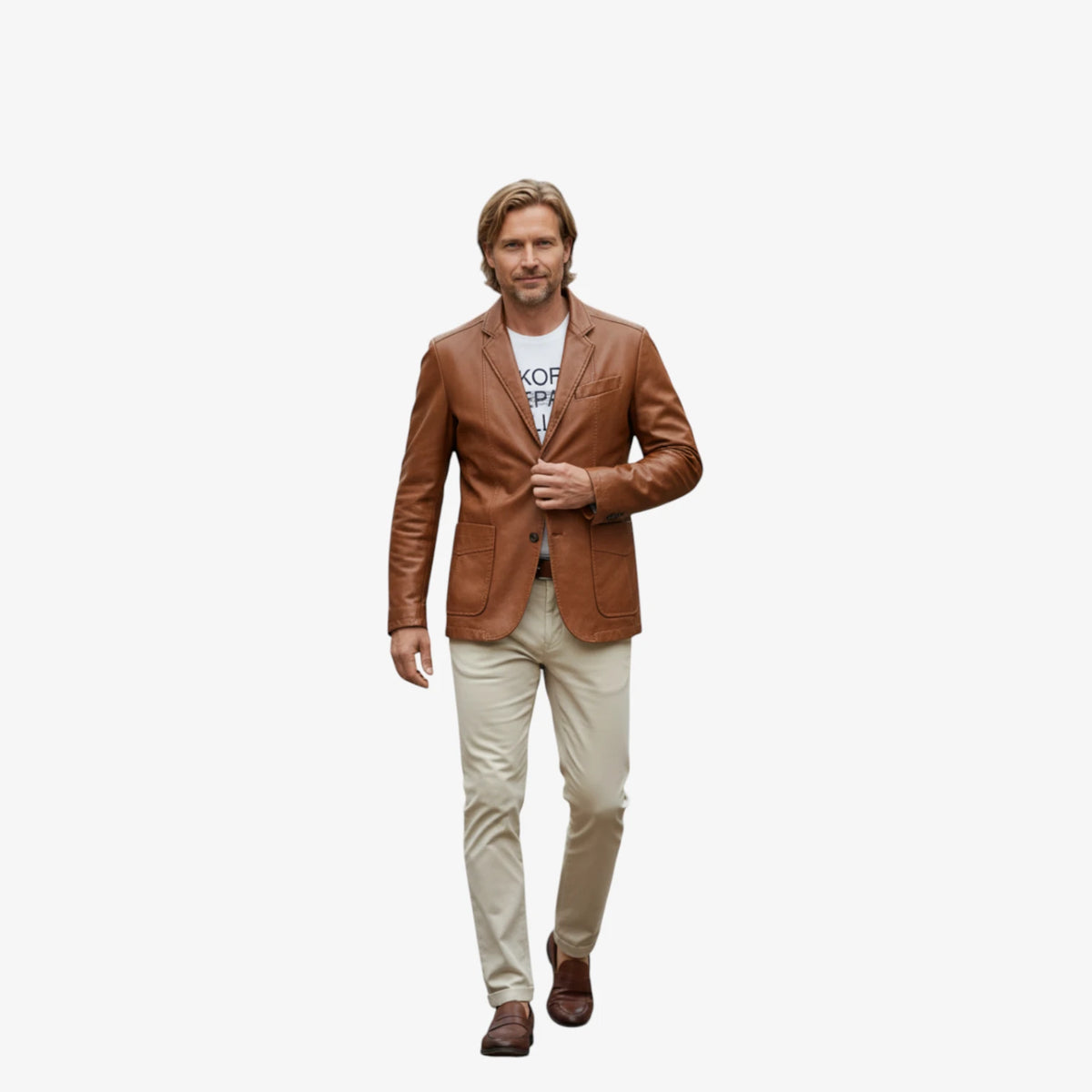 Herre Slim Fit Læderjakke med For
