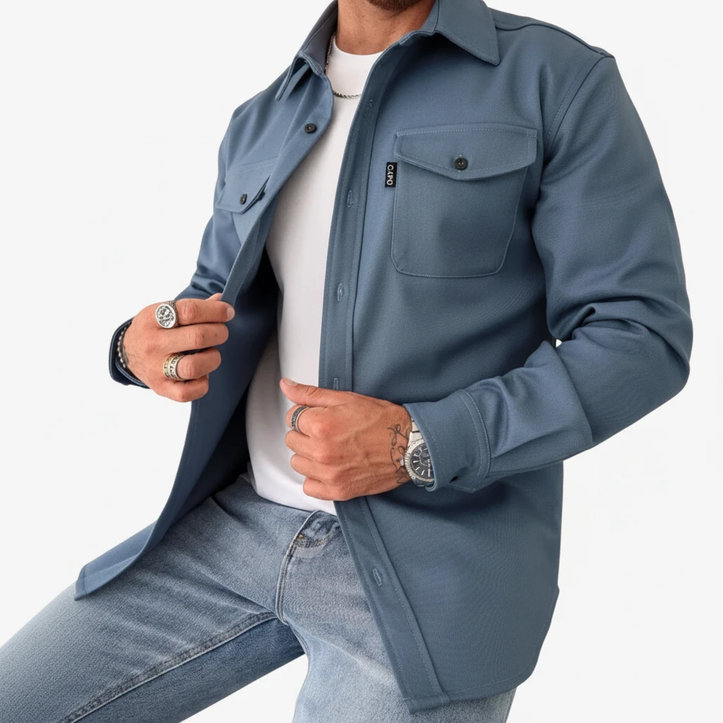 Herre Slim Fit Overgangsjakke med Knaplukning